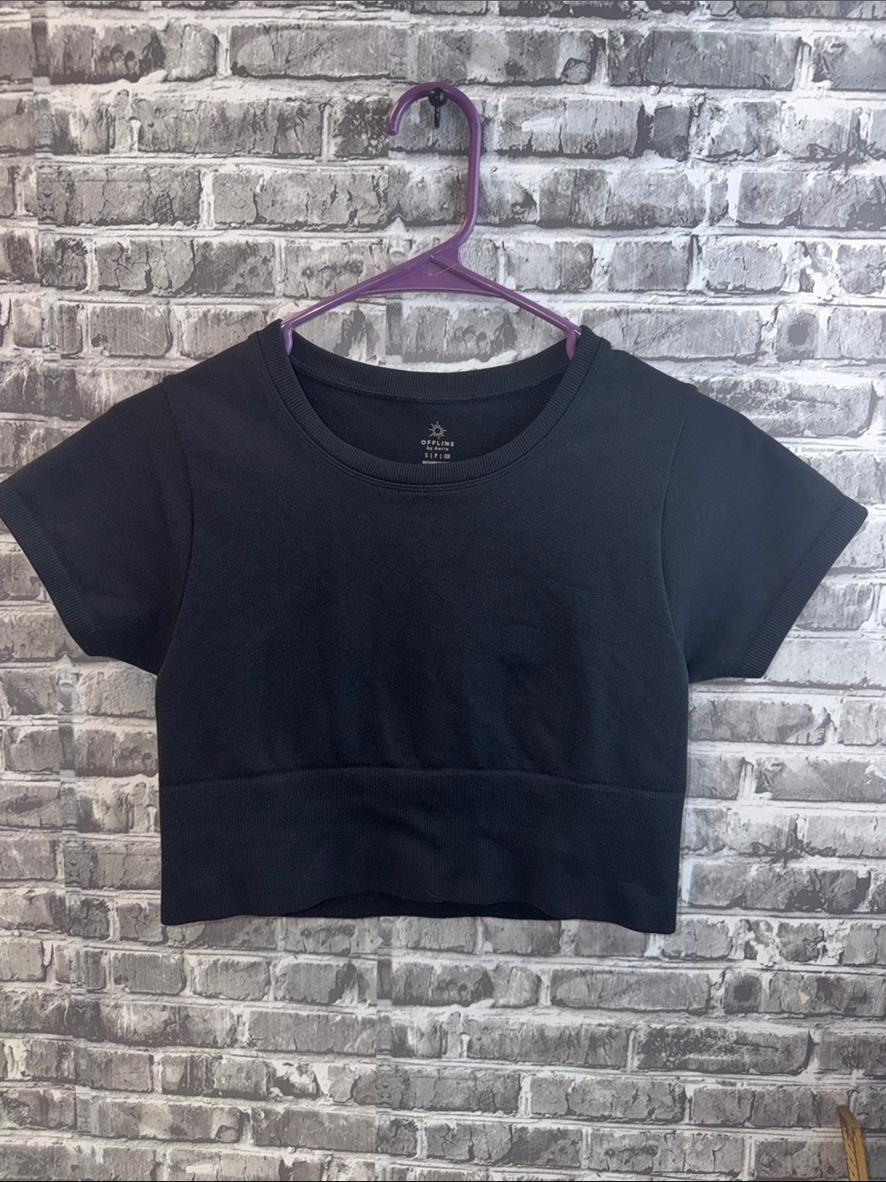Offline by Aerie Athleta Black Cropped Short‎ Sleeve Top
